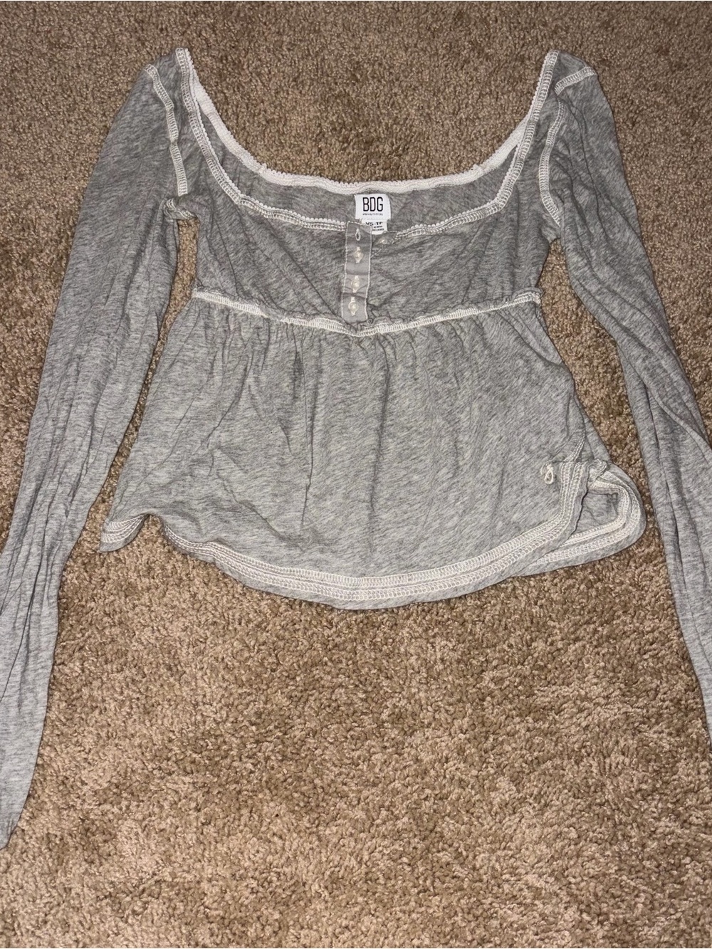 BDG Gray Long Sleeve Scoop-Neck Peplum Top
